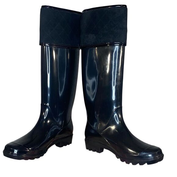 Tommy Hilfiger Shiner Rain Boots Womens Size 7 Knee High Black Rubber Boots - Picture 2 of 7